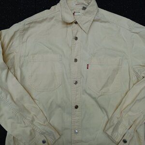 Vintage Levi's Cream Creme Colored Metal Button Up Long Sleeve Shirt Men's Small